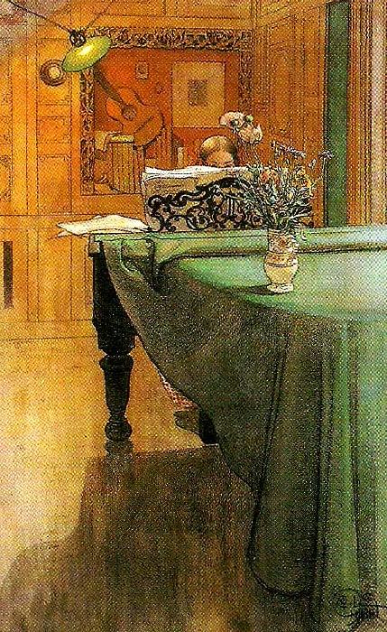 Carl Larsson brita vid pianot-aftonbelysning vid pianot oil painting picture